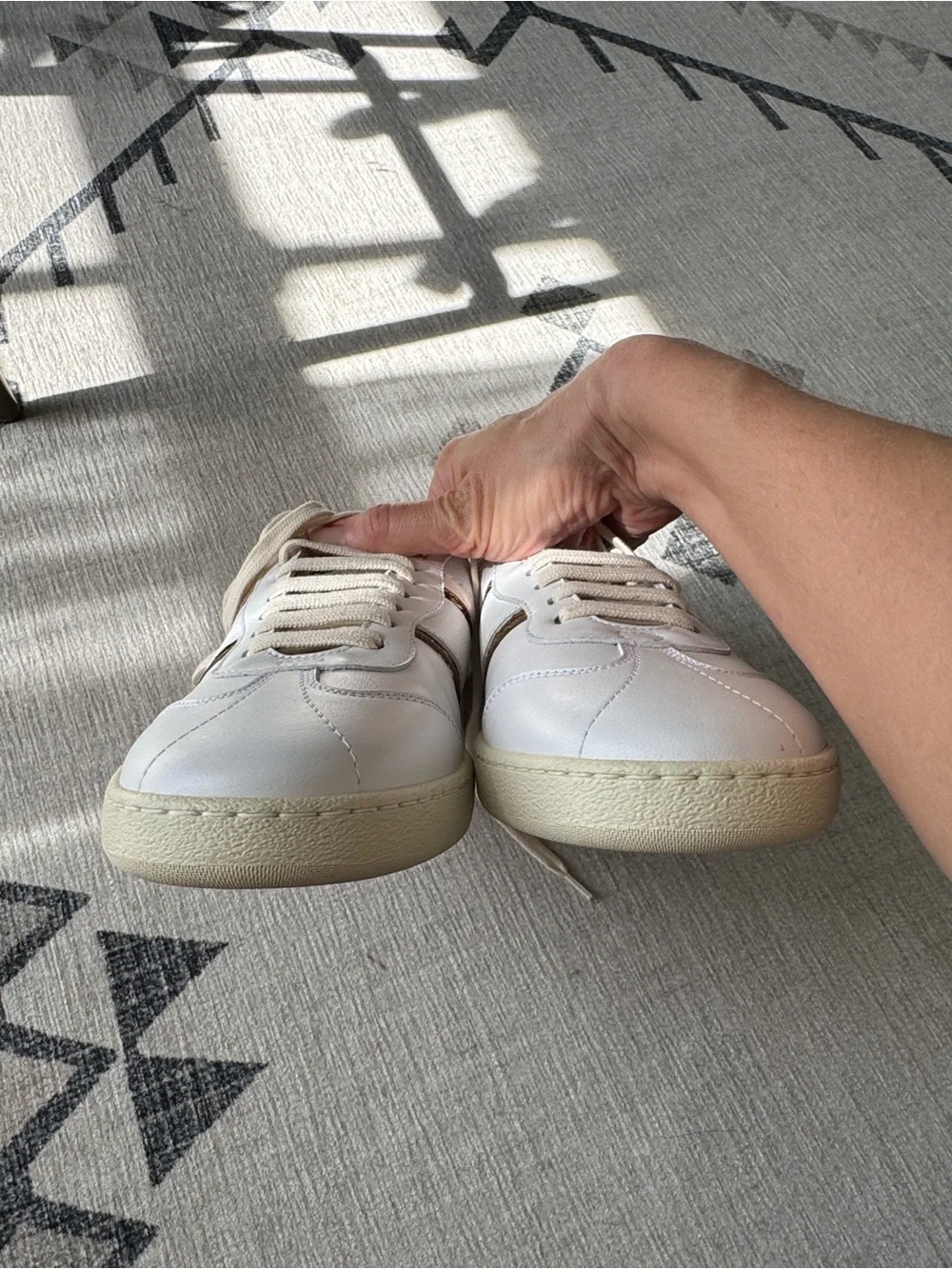 Salvatore Ferragamo Achille 2 White Gold Leather Sneakers Size 6 M NEW
